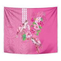 Hawaii Aloha Turtle Hibiscus and Leaves Tapestry with Polynesian and Kakau Tattoos Rose Color - Polynesian Pride