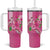 Hawaii Aloha Turtle Hibiscus and Leaves Tumbler With Handle with Polynesian and Kakau Tattoos Rose Color - Polynesian Pride