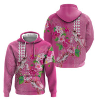 Hawaii Aloha Turtle Hibiscus and Leaves Zip Hoodie with Polynesian and Kakau Tattoos Rose Color - Polynesian Pride