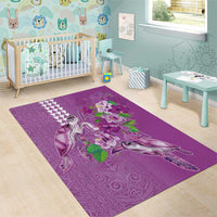 Hawaii Aloha Turtle Hibiscus and Leaves Area Rug with Polynesian and Kakau Tattoos Lilac Color - Polynesian Pride