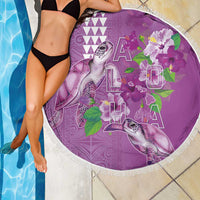 Hawaii Aloha Turtle Hibiscus and Leaves Beach Blanket with Polynesian and Kakau Tattoos Lilac Color - Polynesian Pride