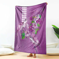 Hawaii Aloha Turtle Hibiscus and Leaves Blanket with Polynesian and Kakau Tattoos Lilac Color - Polynesian Pride