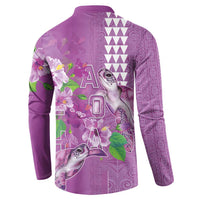 Hawaii Aloha Turtle Hibiscus and Leaves Button Sweatshirt with Polynesian and Kakau Tattoos Lilac Color - Polynesian Pride