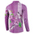 Hawaii Aloha Turtle Hibiscus and Leaves Button Sweatshirt with Polynesian and Kakau Tattoos Lilac Color - Polynesian Pride