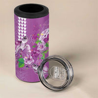 Hawaii Aloha Turtle Hibiscus and Leaves 4 in 1 Can Cooler Tumbler with Polynesian and Kakau Tattoos Lilac Color - Polynesian Pride