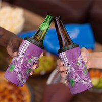 Hawaii Aloha Turtle Hibiscus and Leaves 4 in 1 Can Cooler Tumbler with Polynesian and Kakau Tattoos Lilac Color - Polynesian Pride