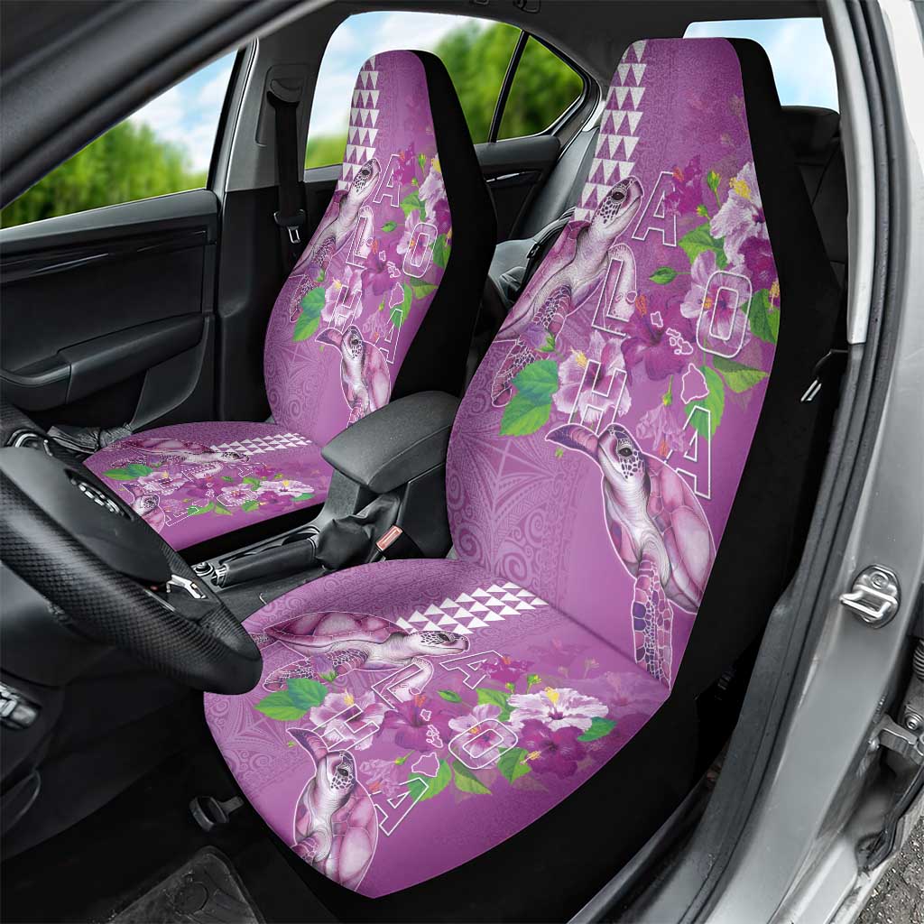 Hawaii Aloha Turtle Hibiscus and Leaves Car Seat Cover with Polynesian and Kakau Tattoos Lilac Color - Polynesian Pride
