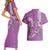 Hawaii Aloha Turtle Hibiscus and Leaves Couples Matching Short Sleeve Bodycon Dress and Hawaiian Shirt with Polynesian and Kakau Tattoos Lilac Color - Polynesian Pride