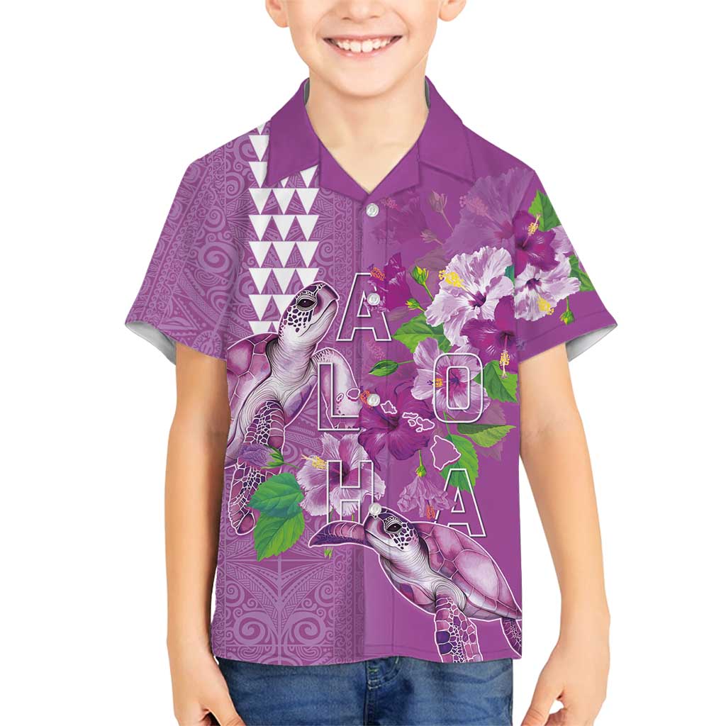 Hawaii Aloha Turtle Hibiscus and Leaves Family Matching Long Sleeve Bodycon Dress and Hawaiian Shirt with Polynesian and Kakau Tattoos Lilac Color - Polynesian Pride