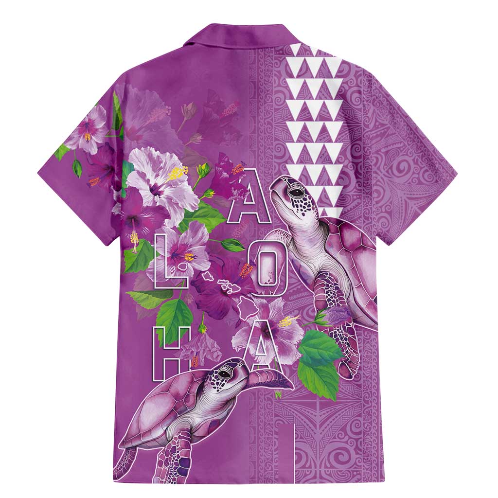 Hawaii Aloha Turtle Hibiscus and Leaves Family Matching Mermaid Dress and Hawaiian Shirt with Polynesian and Kakau Tattoos Lilac Color - Polynesian Pride