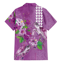 Hawaii Aloha Turtle Hibiscus and Leaves Family Matching Mermaid Dress and Hawaiian Shirt with Polynesian and Kakau Tattoos Lilac Color - Polynesian Pride
