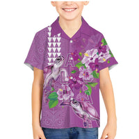 Hawaii Aloha Turtle Hibiscus and Leaves Family Matching Mermaid Dress and Hawaiian Shirt with Polynesian and Kakau Tattoos Lilac Color - Polynesian Pride