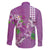 Hawaii Aloha Turtle Hibiscus and Leaves Family Matching Off The Shoulder Long Sleeve Dress and Hawaiian Shirt with Polynesian and Kakau Tattoos Lilac Color - Polynesian Pride