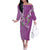 Hawaii Aloha Turtle Hibiscus and Leaves Family Matching Off The Shoulder Long Sleeve Dress and Hawaiian Shirt with Polynesian and Kakau Tattoos Lilac Color - Polynesian Pride