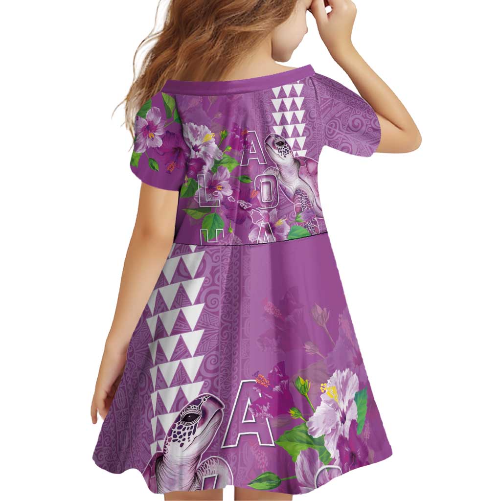 Hawaii Aloha Turtle Hibiscus and Leaves Family Matching Off Shoulder Short Dress and Hawaiian Shirt with Polynesian and Kakau Tattoos Lilac Color - Polynesian Pride