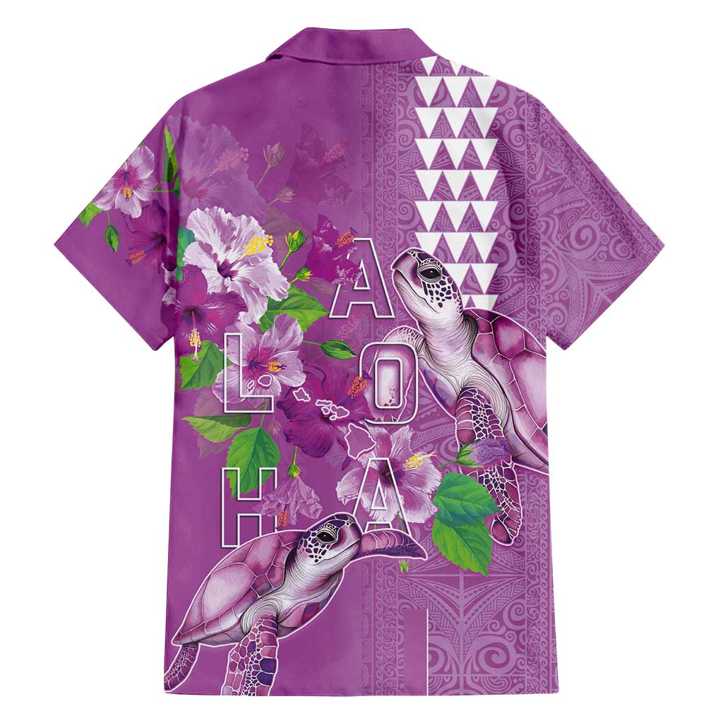 Hawaii Aloha Turtle Hibiscus and Leaves Family Matching Puletasi and Hawaiian Shirt with Polynesian and Kakau Tattoos Lilac Color - Polynesian Pride