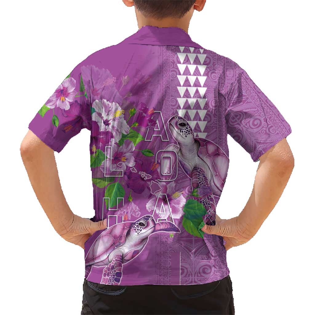 Hawaii Aloha Turtle Hibiscus and Leaves Family Matching Short Sleeve Bodycon Dress and Hawaiian Shirt with Polynesian and Kakau Tattoos Lilac Color - Polynesian Pride