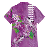 Hawaii Aloha Turtle Hibiscus and Leaves Family Matching Short Sleeve Bodycon Dress and Hawaiian Shirt with Polynesian and Kakau Tattoos Lilac Color - Polynesian Pride