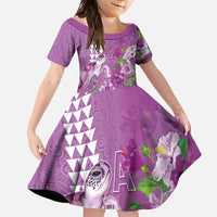 Hawaii Aloha Turtle Hibiscus and Leaves Family Matching Summer Maxi Dress and Hawaiian Shirt with Polynesian and Kakau Tattoos Lilac Color - Polynesian Pride