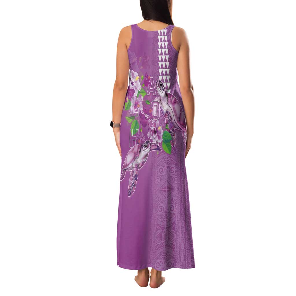Hawaii Aloha Turtle Hibiscus and Leaves Family Matching Tank Maxi Dress and Hawaiian Shirt with Polynesian and Kakau Tattoos Lilac Color - Polynesian Pride