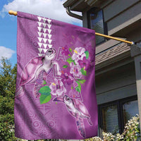 Hawaii Aloha Turtle Hibiscus and Leaves Garden Flag with Polynesian and Kakau Tattoos Lilac Color - Polynesian Pride