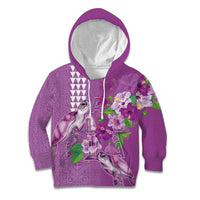 Hawaii Aloha Turtle Hibiscus and Leaves Kid Hoodie with Polynesian and Kakau Tattoos Lilac Color - Polynesian Pride