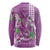 Hawaii Aloha Turtle Hibiscus and Leaves Long Sleeve Shirt with Polynesian and Kakau Tattoos Lilac Color - Polynesian Pride