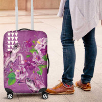 Hawaii Aloha Turtle Hibiscus and Leaves Luggage Cover with Polynesian and Kakau Tattoos Lilac Color - Polynesian Pride