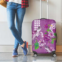 Hawaii Aloha Turtle Hibiscus and Leaves Luggage Cover with Polynesian and Kakau Tattoos Lilac Color - Polynesian Pride