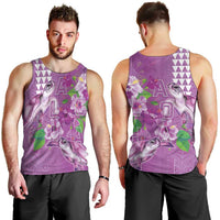 Hawaii Aloha Turtle Hibiscus and Leaves Men Tank Top with Polynesian and Kakau Tattoos Lilac Color - Polynesian Pride