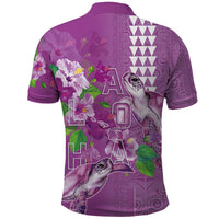 Hawaii Aloha Turtle Hibiscus and Leaves Polo Shirt with Polynesian and Kakau Tattoos Lilac Color - Polynesian Pride