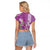 Hawaii Aloha Turtle Hibiscus and Leaves Raglan Cropped T Shirt with Polynesian and Kakau Tattoos Lilac Color - Polynesian Pride