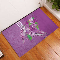 Hawaii Aloha Turtle Hibiscus and Leaves Rubber Doormat with Polynesian and Kakau Tattoos Lilac Color - Polynesian Pride