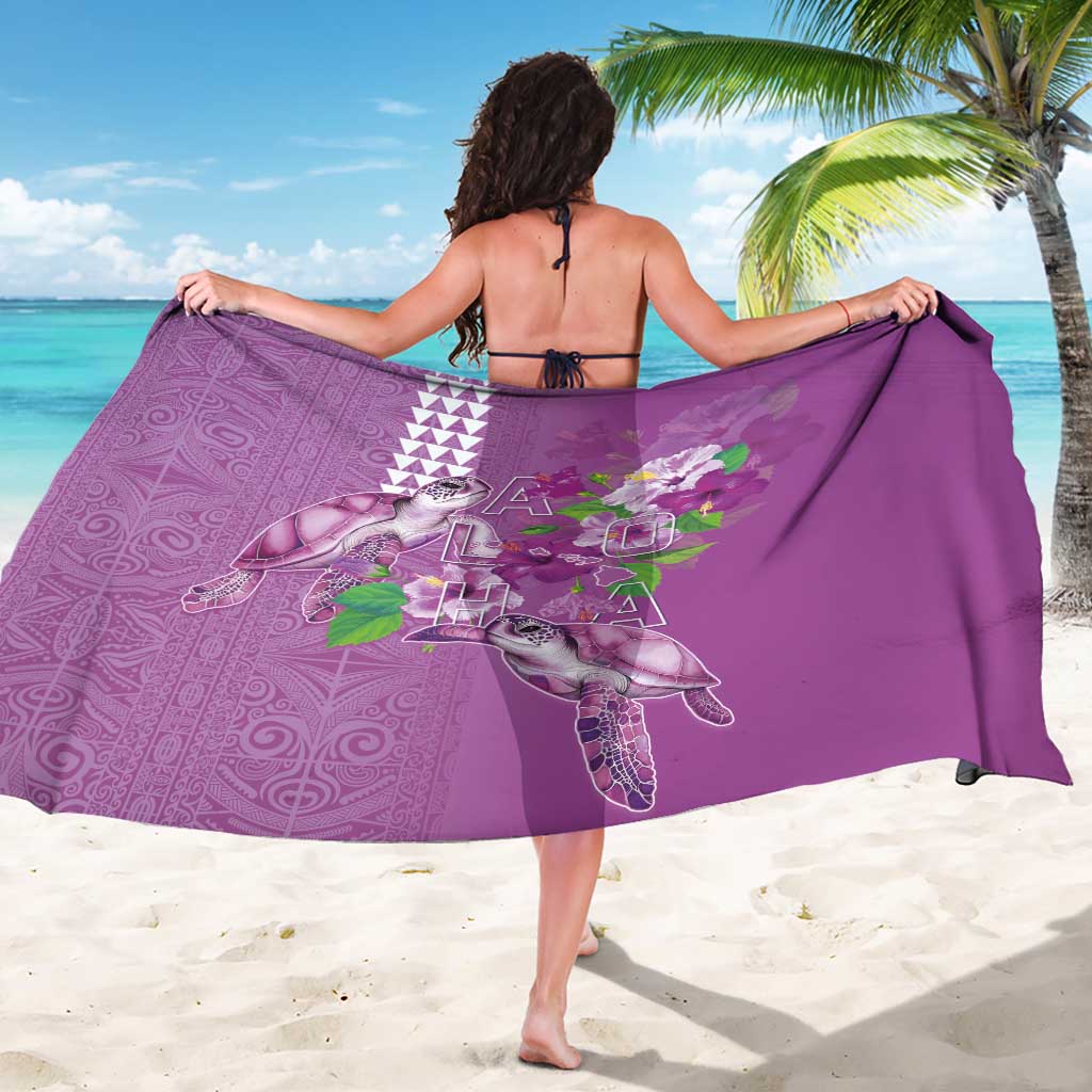 Hawaii Aloha Turtle Hibiscus and Leaves Sarong with Polynesian and Kakau Tattoos Lilac Color - Polynesian Pride