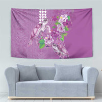 Hawaii Aloha Turtle Hibiscus and Leaves Tapestry with Polynesian and Kakau Tattoos Lilac Color - Polynesian Pride