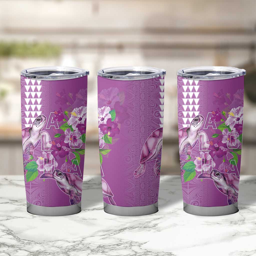 Hawaii Aloha Turtle Hibiscus and Leaves Tumbler Cup with Polynesian and Kakau Tattoos Lilac Color - Polynesian Pride