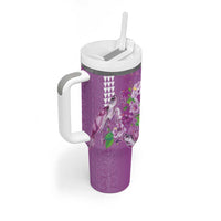 Hawaii Aloha Turtle Hibiscus and Leaves Tumbler With Handle with Polynesian and Kakau Tattoos Lilac Color - Polynesian Pride