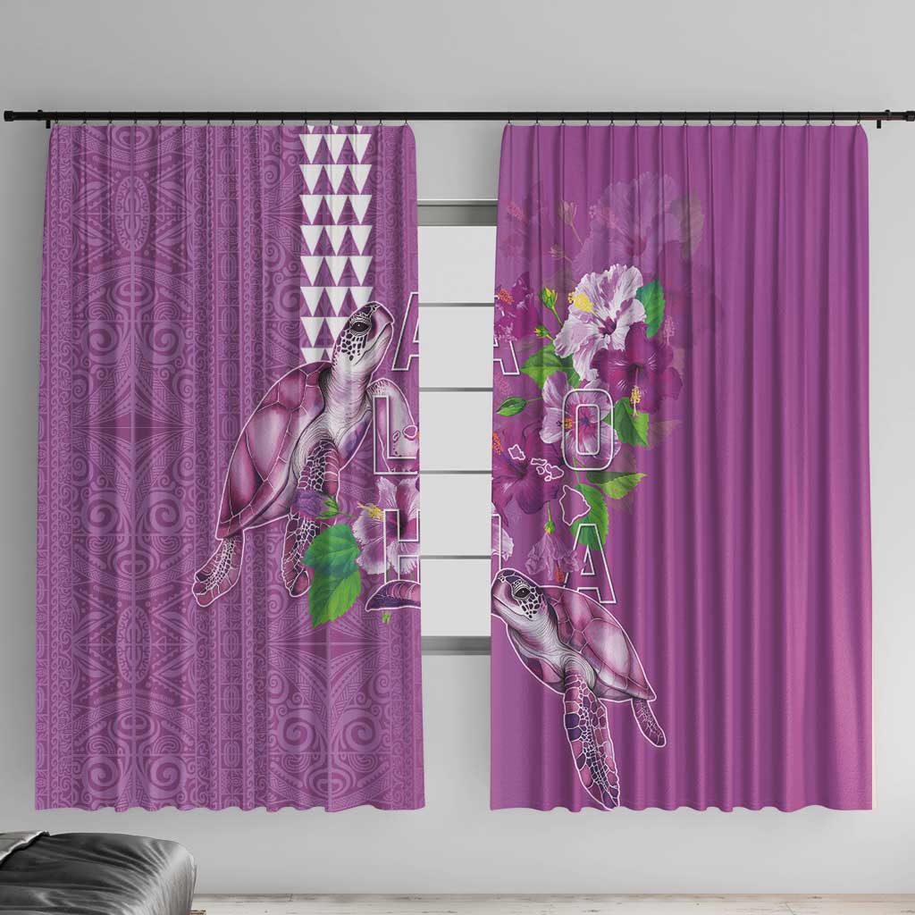 Hawaii Aloha Turtle Hibiscus and Leaves Window Curtain with Polynesian and Kakau Tattoos Lilac Color - Polynesian Pride