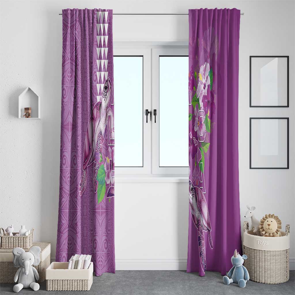 Hawaii Aloha Turtle Hibiscus and Leaves Window Curtain with Polynesian and Kakau Tattoos Lilac Color - Polynesian Pride