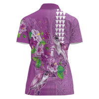 Hawaii Aloha Turtle Hibiscus and Leaves Women Polo Shirt with Polynesian and Kakau Tattoos Lilac Color - Polynesian Pride