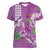 Hawaii Aloha Turtle Hibiscus and Leaves Women V-Neck T-Shirt with Polynesian and Kakau Tattoos Lilac Color - Polynesian Pride