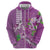 Hawaii Aloha Turtle Hibiscus and Leaves Zip Hoodie with Polynesian and Kakau Tattoos Lilac Color - Polynesian Pride