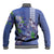 Hawaii Aloha Turtle Hibiscus and Leaves Baseball Jacket with Polynesian and Kakau Tattoos Denim Color - Polynesian Pride