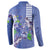 Hawaii Aloha Turtle Hibiscus and Leaves Button Sweatshirt with Polynesian and Kakau Tattoos Denim Color - Polynesian Pride