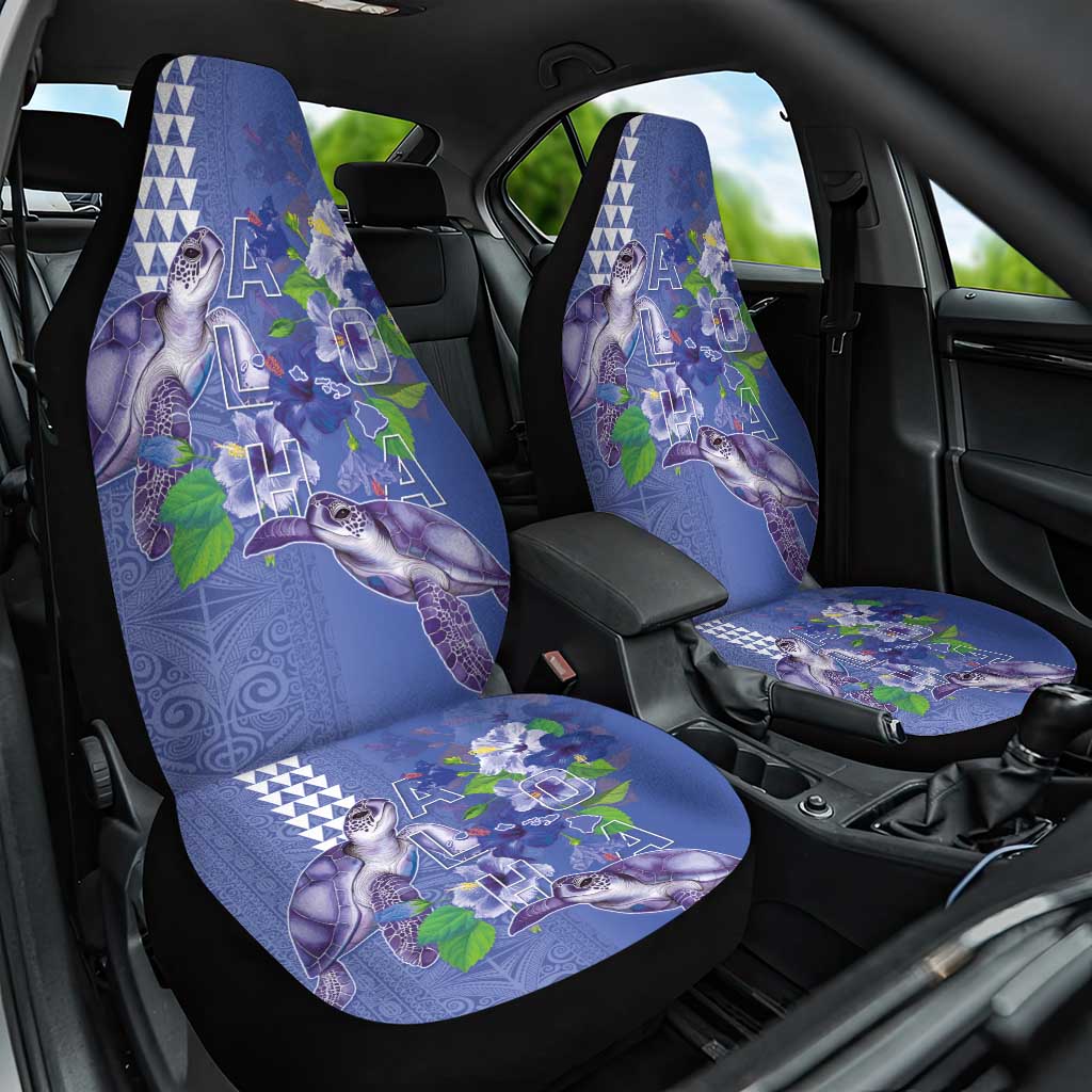 Hawaii Aloha Turtle Hibiscus and Leaves Car Seat Cover with Polynesian and Kakau Tattoos Denim Color - Polynesian Pride