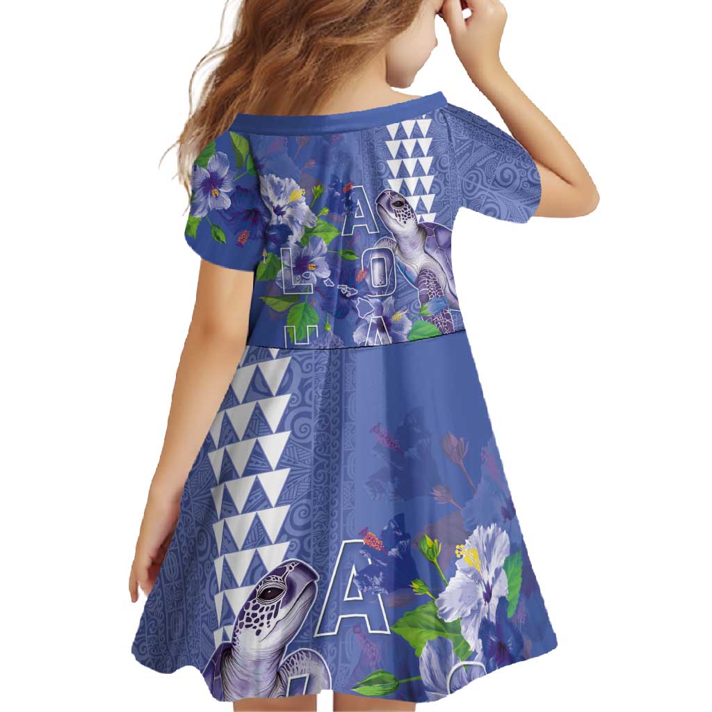 Hawaii Aloha Turtle Hibiscus and Leaves Family Matching Long Sleeve Bodycon Dress and Hawaiian Shirt with Polynesian and Kakau Tattoos Denim Color - Polynesian Pride