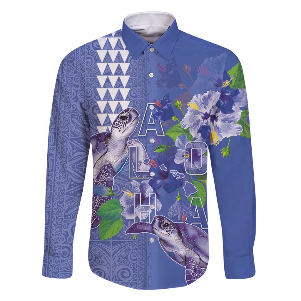 Hawaii Aloha Turtle Hibiscus and Leaves Family Matching Mermaid Dress and Hawaiian Shirt with Polynesian and Kakau Tattoos Denim Color - Polynesian Pride