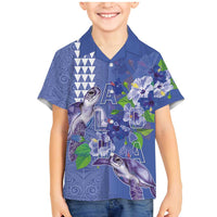 Hawaii Aloha Turtle Hibiscus and Leaves Family Matching Mermaid Dress and Hawaiian Shirt with Polynesian and Kakau Tattoos Denim Color - Polynesian Pride