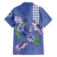Hawaii Aloha Turtle Hibiscus and Leaves Family Matching Short Sleeve Bodycon Dress and Hawaiian Shirt with Polynesian and Kakau Tattoos Denim Color - Polynesian Pride