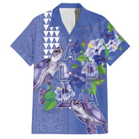 Hawaii Aloha Turtle Hibiscus and Leaves Hawaiian Shirt with Polynesian and Kakau Tattoos Denim Color - Polynesian Pride